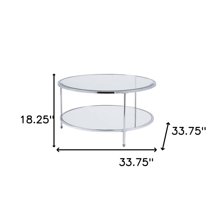 34" Chrome Glass And Metal Round Mirrored Coffee Table