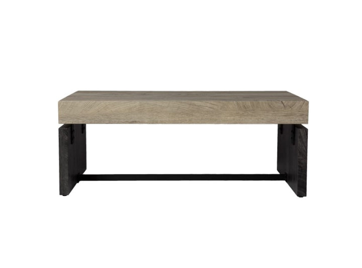 44" Natural and Black Chunky Manufactured Wood Rectangular Coffee Table