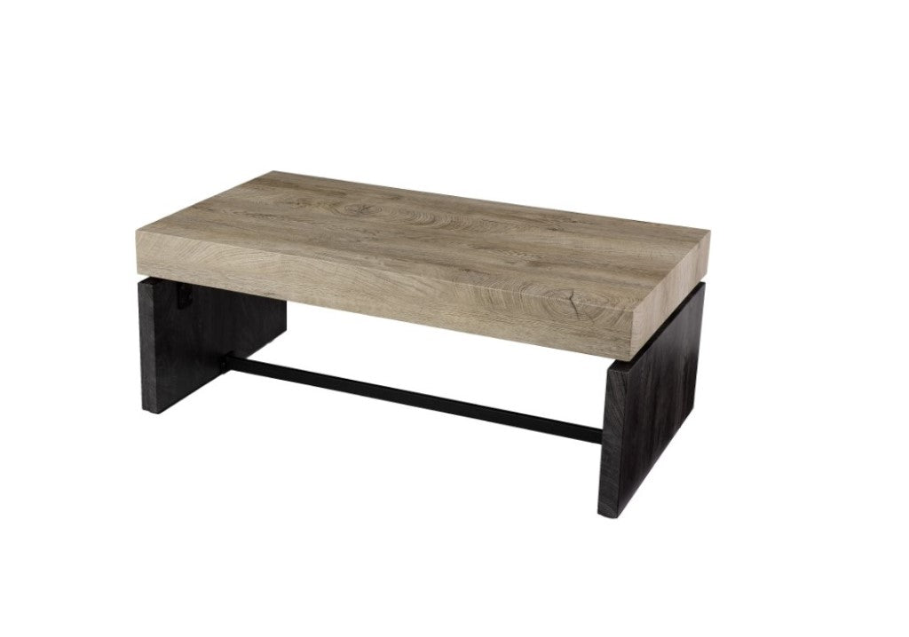 44" Natural and Black Chunky Manufactured Wood Rectangular Coffee Table