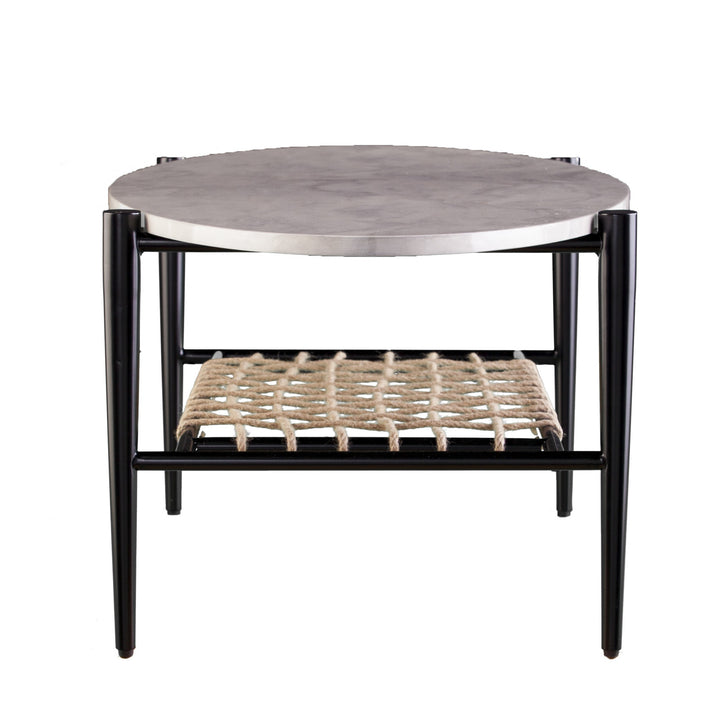 52" Black and White Metal and Faux Marble Boho Rope Oval Coffee Table