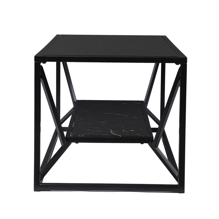 42" Black Glass Faux Marble And Metal Coffee Table With Shelf