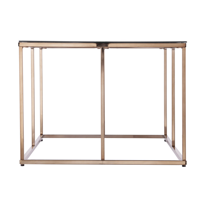 42" Champagne Glass And Metal Geometric Coffee Table