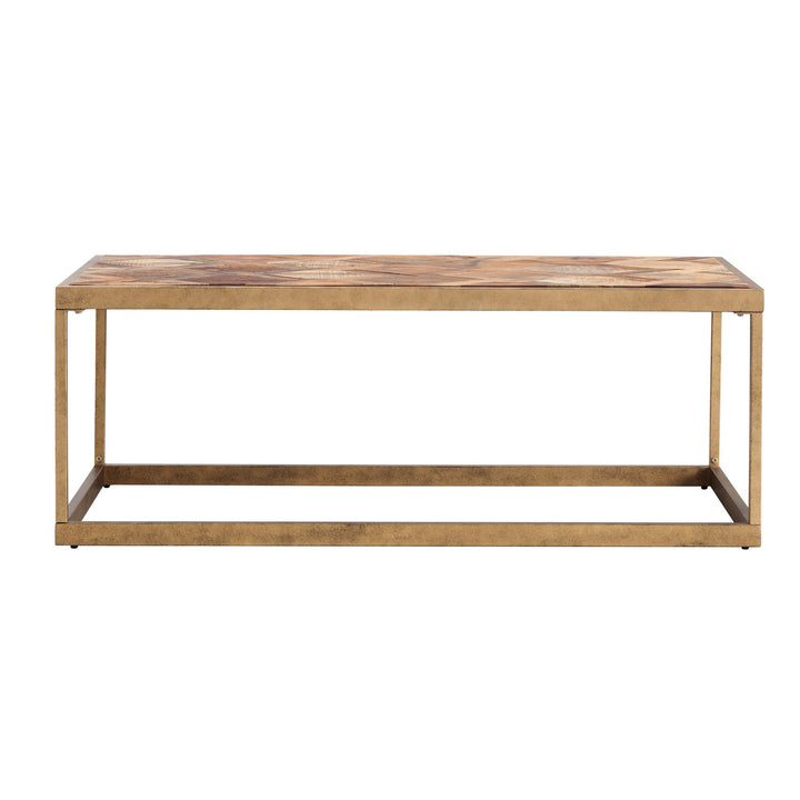 48" Natural And Natural Brown Solid Wood And Metal Rectangular Coffee Table