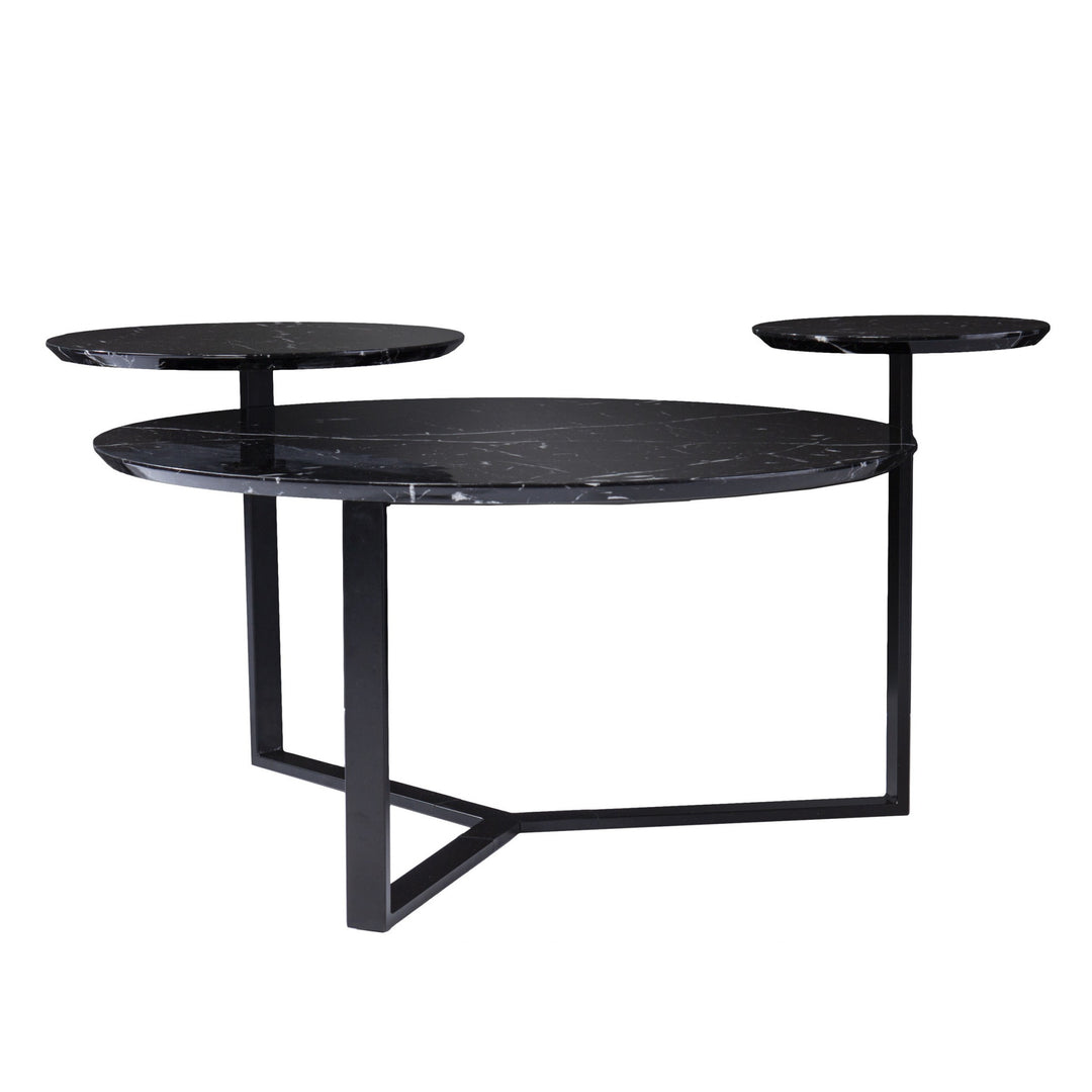 43" Black Faux Marble And Metal With Iron Round Coffee Table