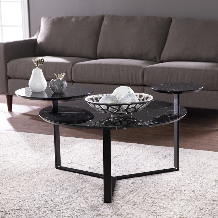 43" Black Faux Marble And Metal With Iron Round Coffee Table