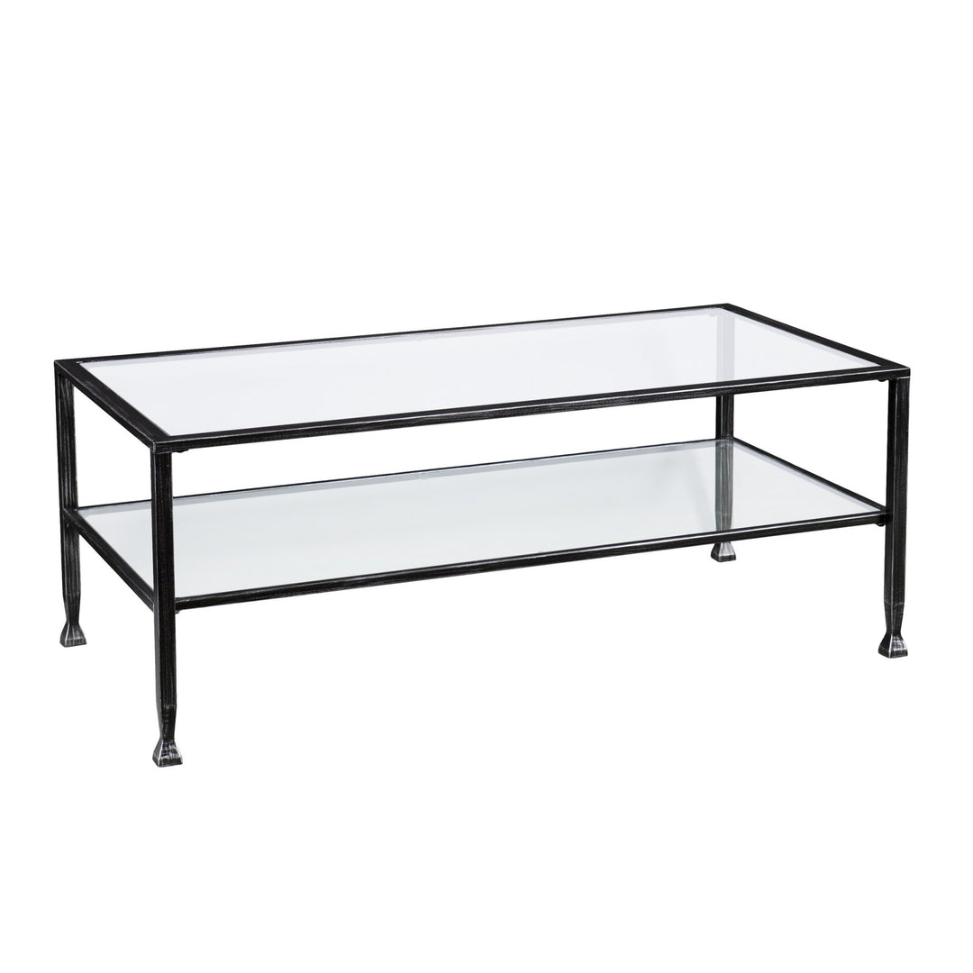 48" Black Glass And Metal Rectangular Coffee Table