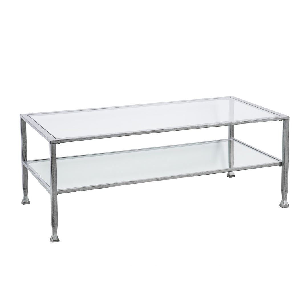 48" Silver Glass And Metal Rectangular Coffee Table