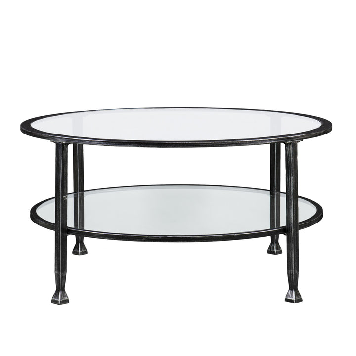 36" Black Glass And Metal Round Coffee Table