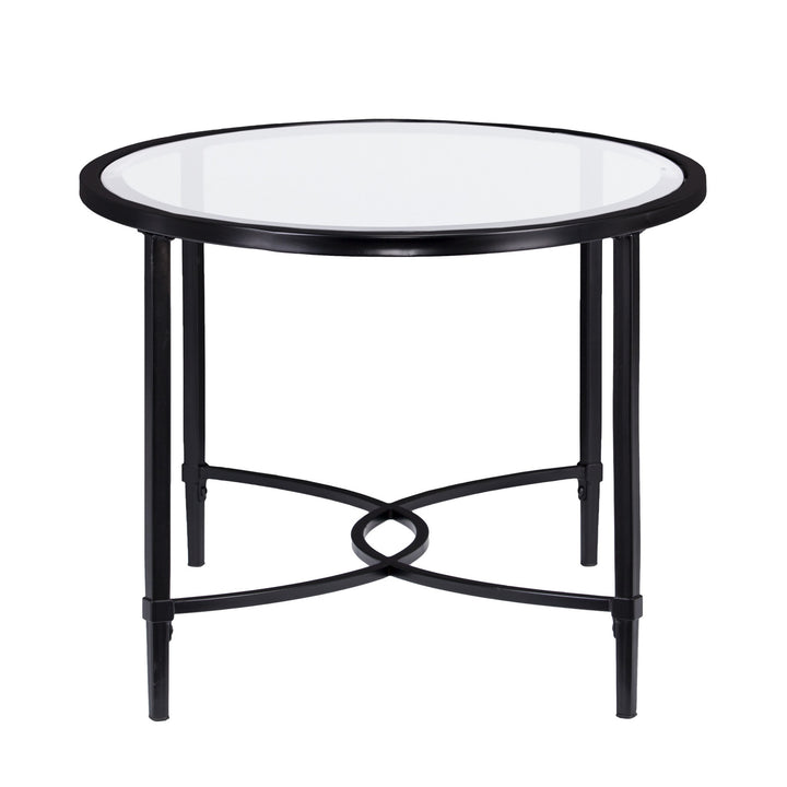 45" Black Glass And Metal With Iron Oval Coffee Table