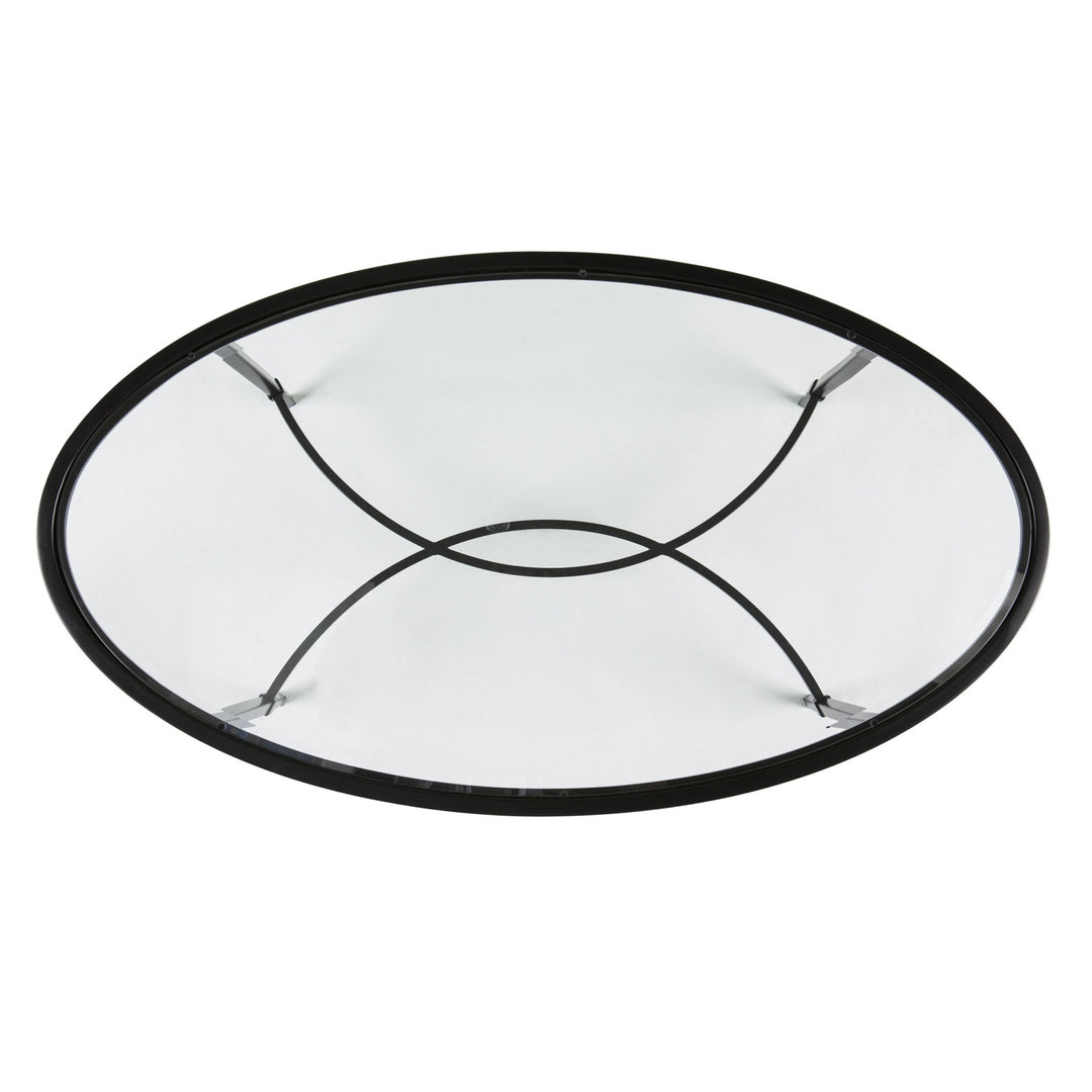 45" Black Glass And Metal With Iron Oval Coffee Table