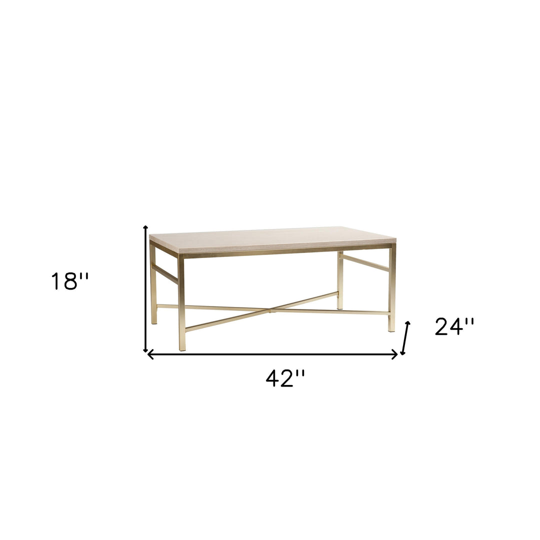 42" Off White Manufactured Wood And Metal Rectangular Coffee Table