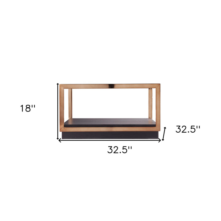 33" Champagne Glass And Solid Manufactured Wood Square Coffee Table