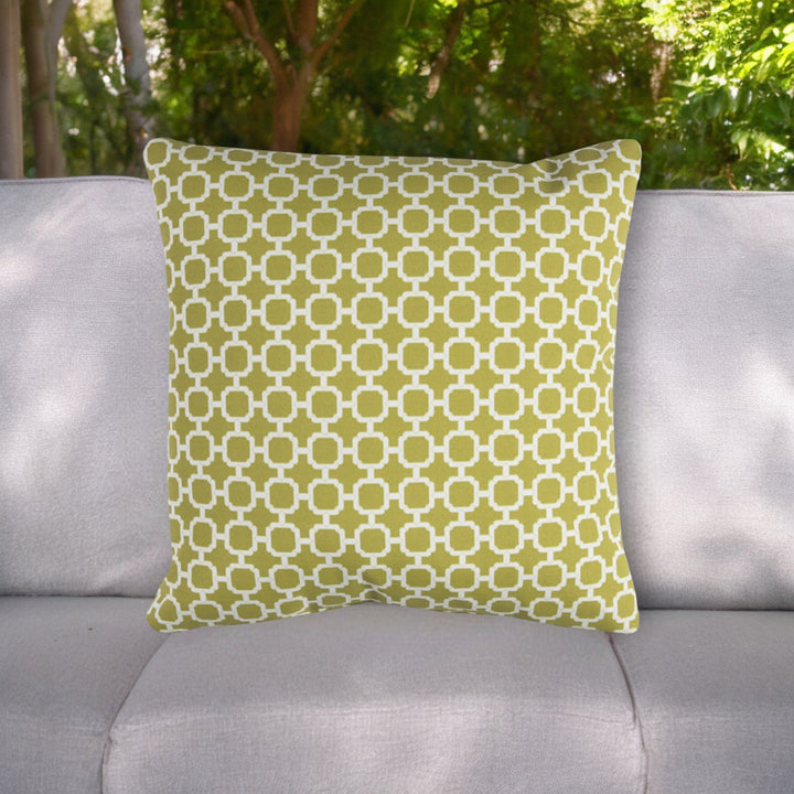 22" Green and White Quatrefoil Indoor Outdoor Throw Pillow