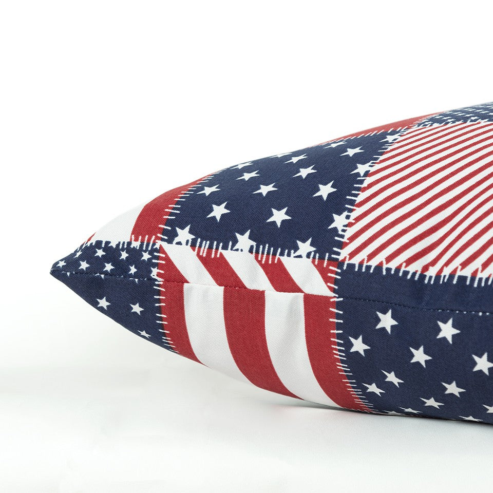 Red White and Blue Patchwork Independence Day Indoor Outdoor Throw Pillow