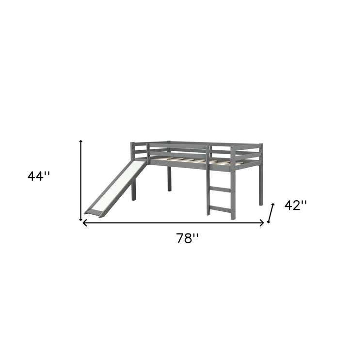 Gray Twin Size Low Loft Bed With Slide