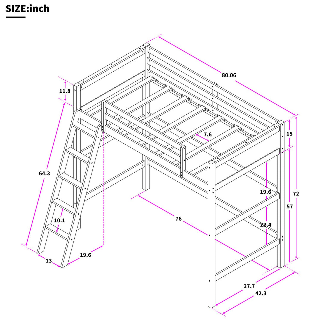 White Twin Size High Loft Bed