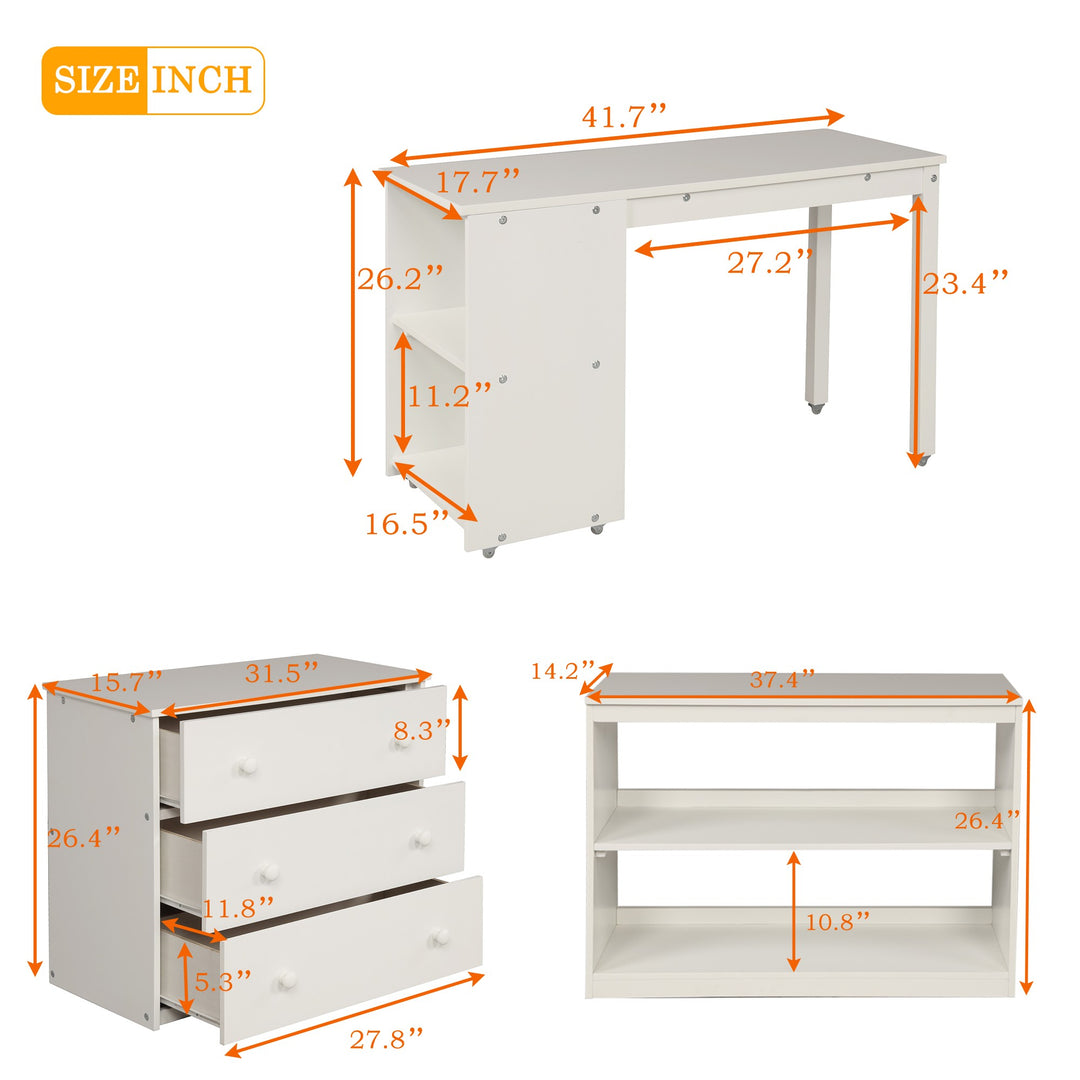 White Low Twin Loft Bed With Cabinet and Desk