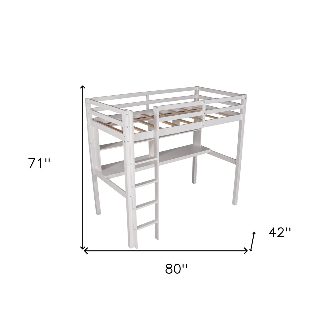 White Twin Loft Bed With Desk and Shelves