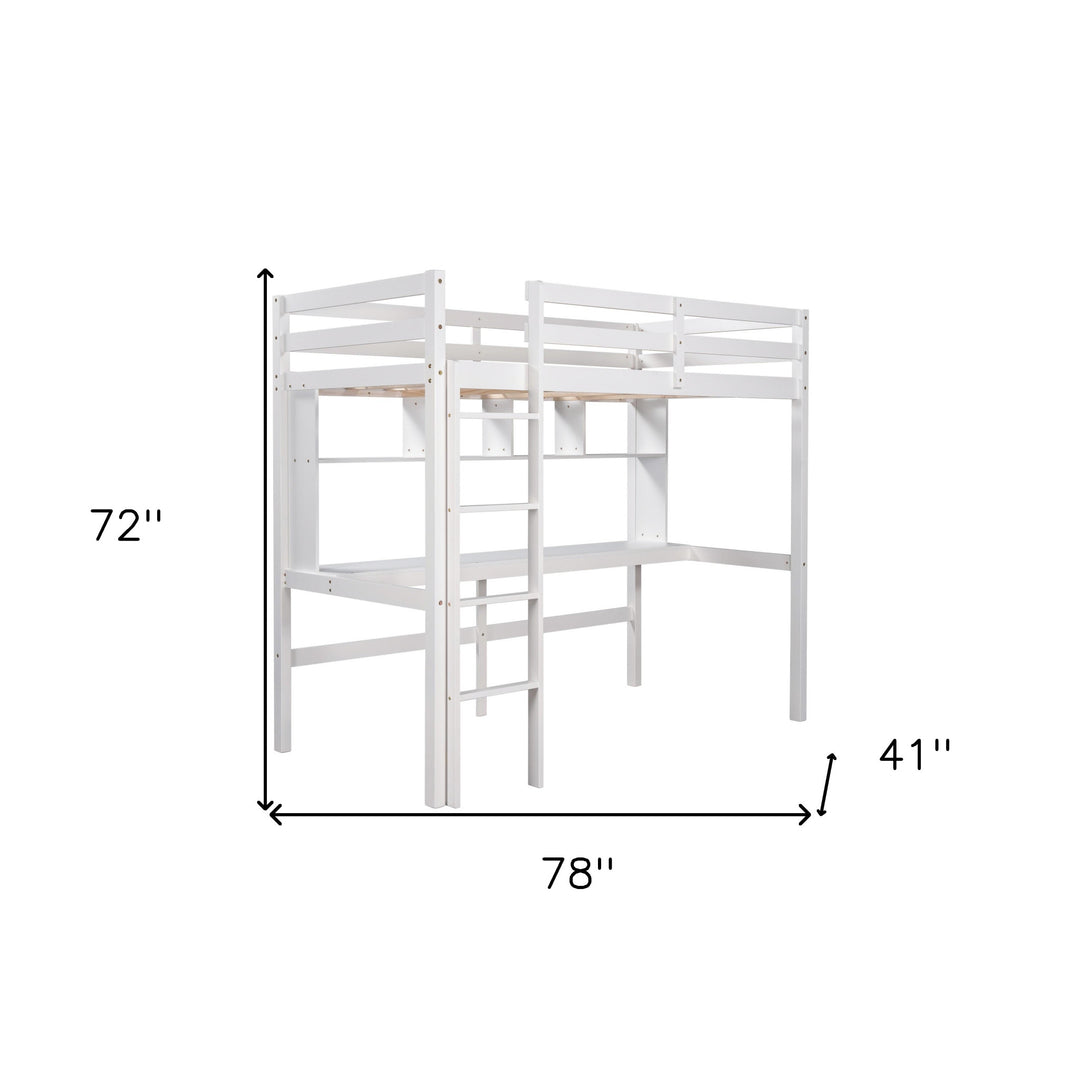 Minimalist White Twin Size Loft Bed with Built In Desk and Shelf