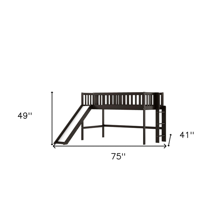 Dark Brown Twin Size Loft Bed with Slide