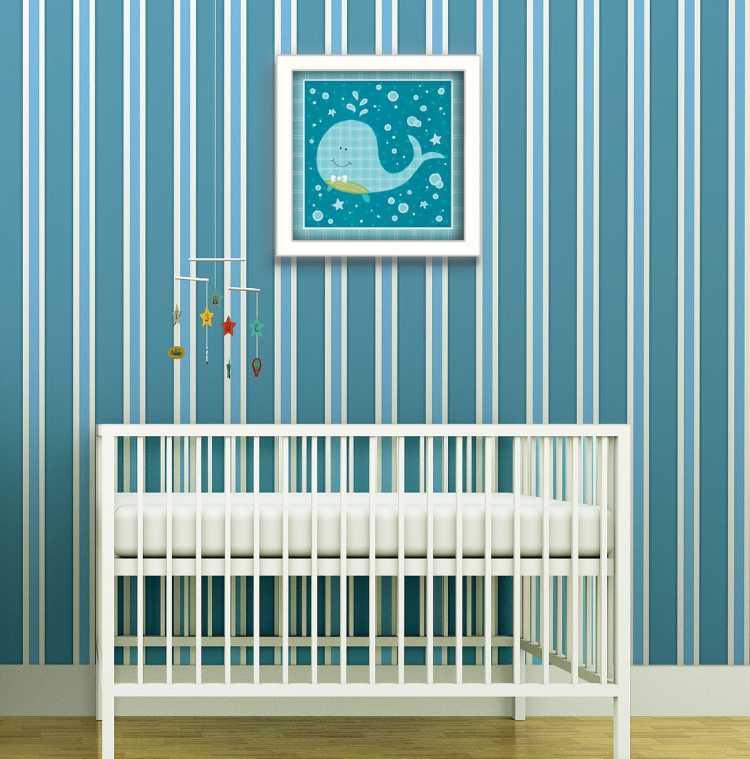 Beetle and Bob Baby Whale White Framed Print Wall Art