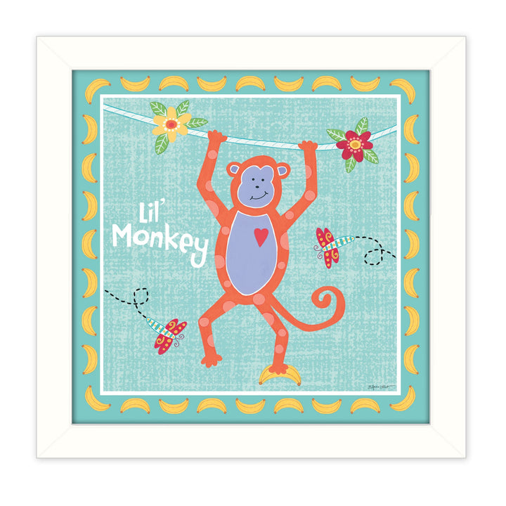 Beetle and Bob Baby Monkey White Framed Print Wall Art