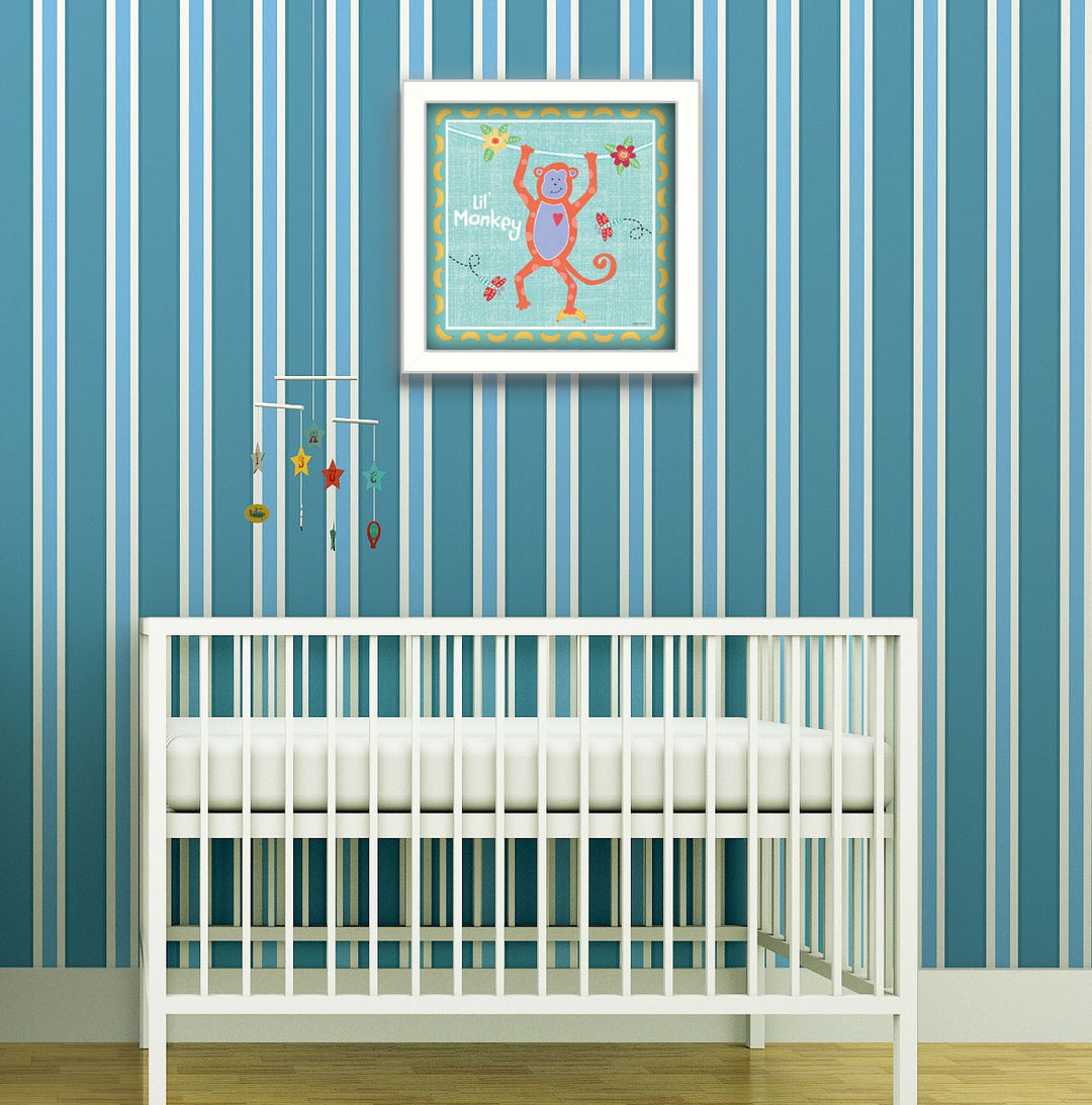 Beetle and Bob Baby Monkey White Framed Print Wall Art