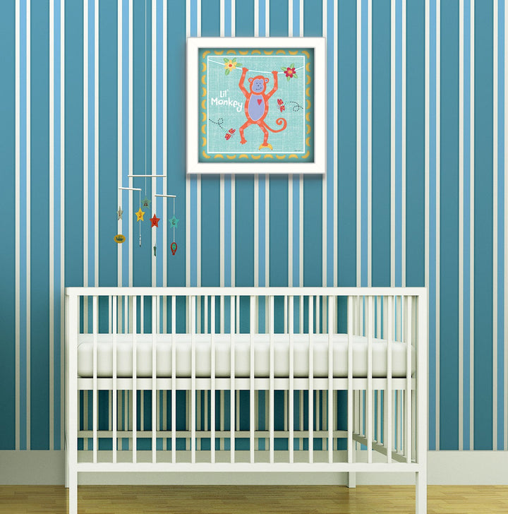 Beetle and Bob Baby Monkey White Framed Print Wall Art