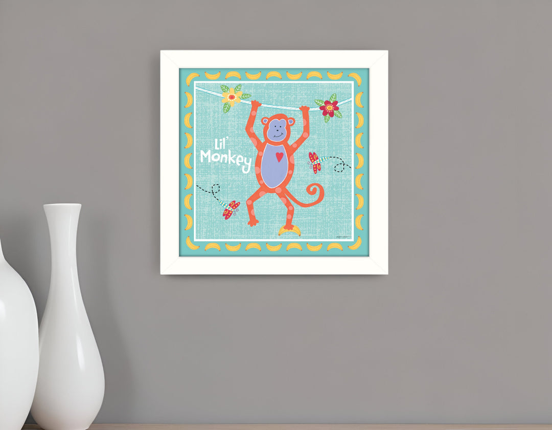 Beetle and Bob Baby Monkey White Framed Print Wall Art