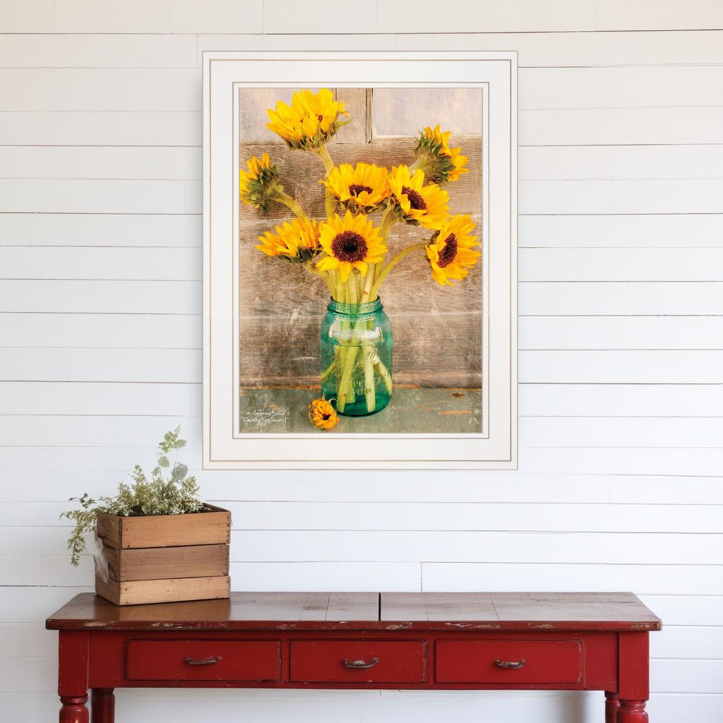 Country Sunflowers I 1 White Framed Print Wall Art