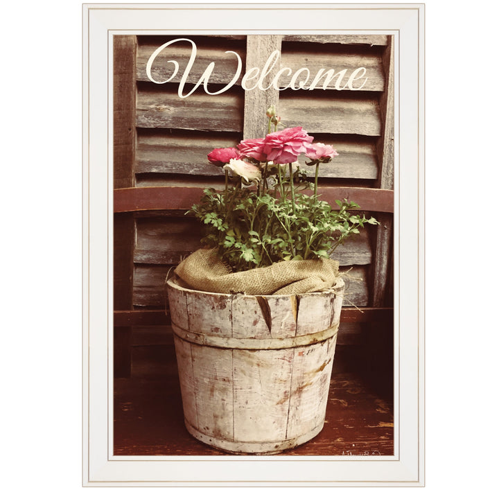 Welcome Roses 1 White Framed Print Wall Art