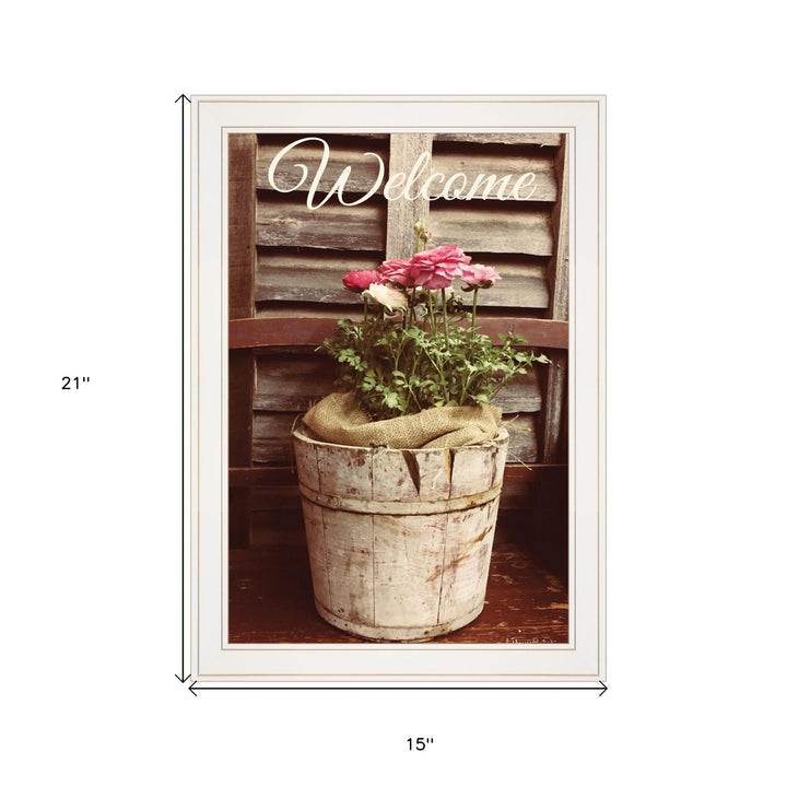 Welcome Roses 1 White Framed Print Wall Art