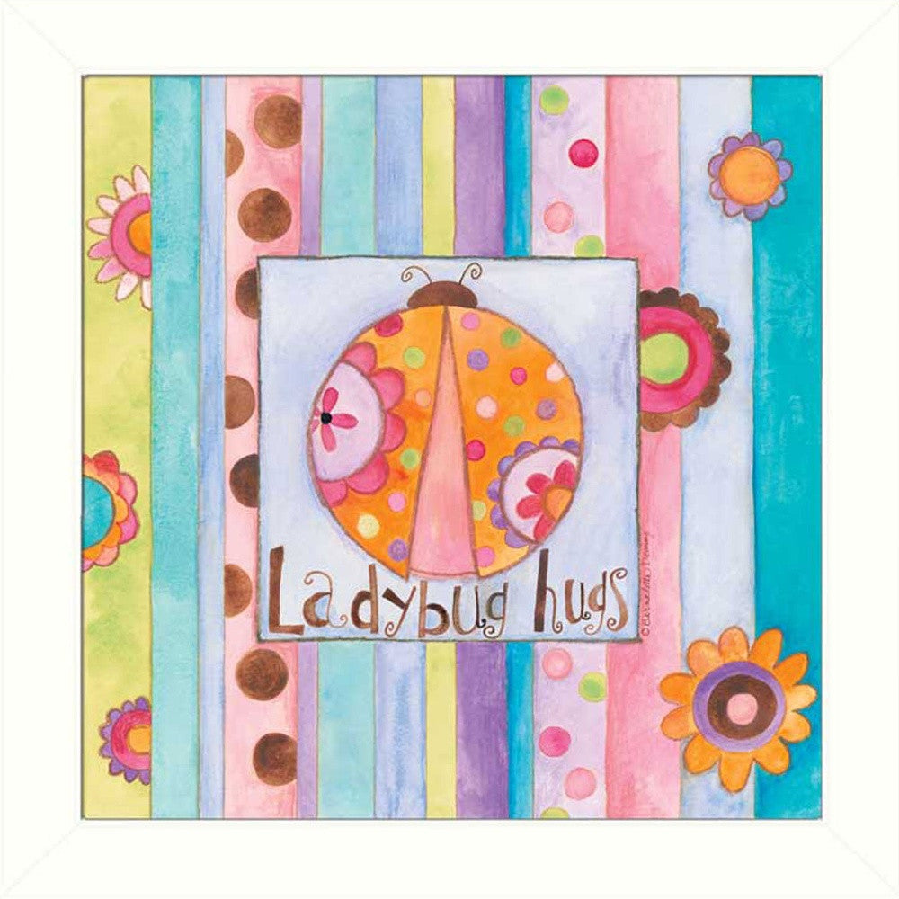 Ladybug Hugs White Framed Print Wall Art