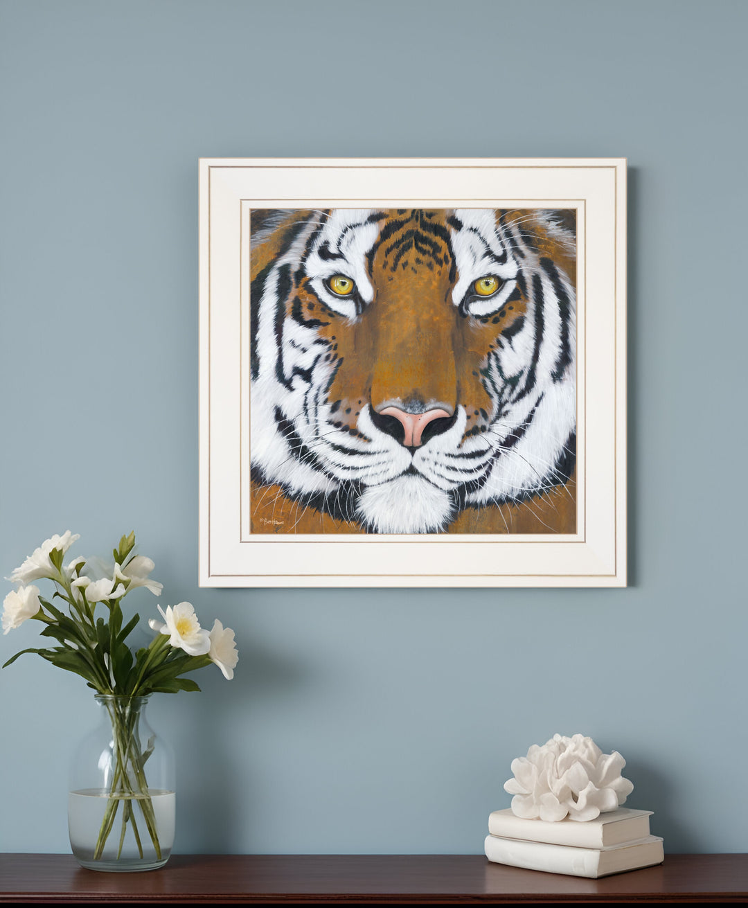 Tiger Gaze 1 White Framed Print Wall Art