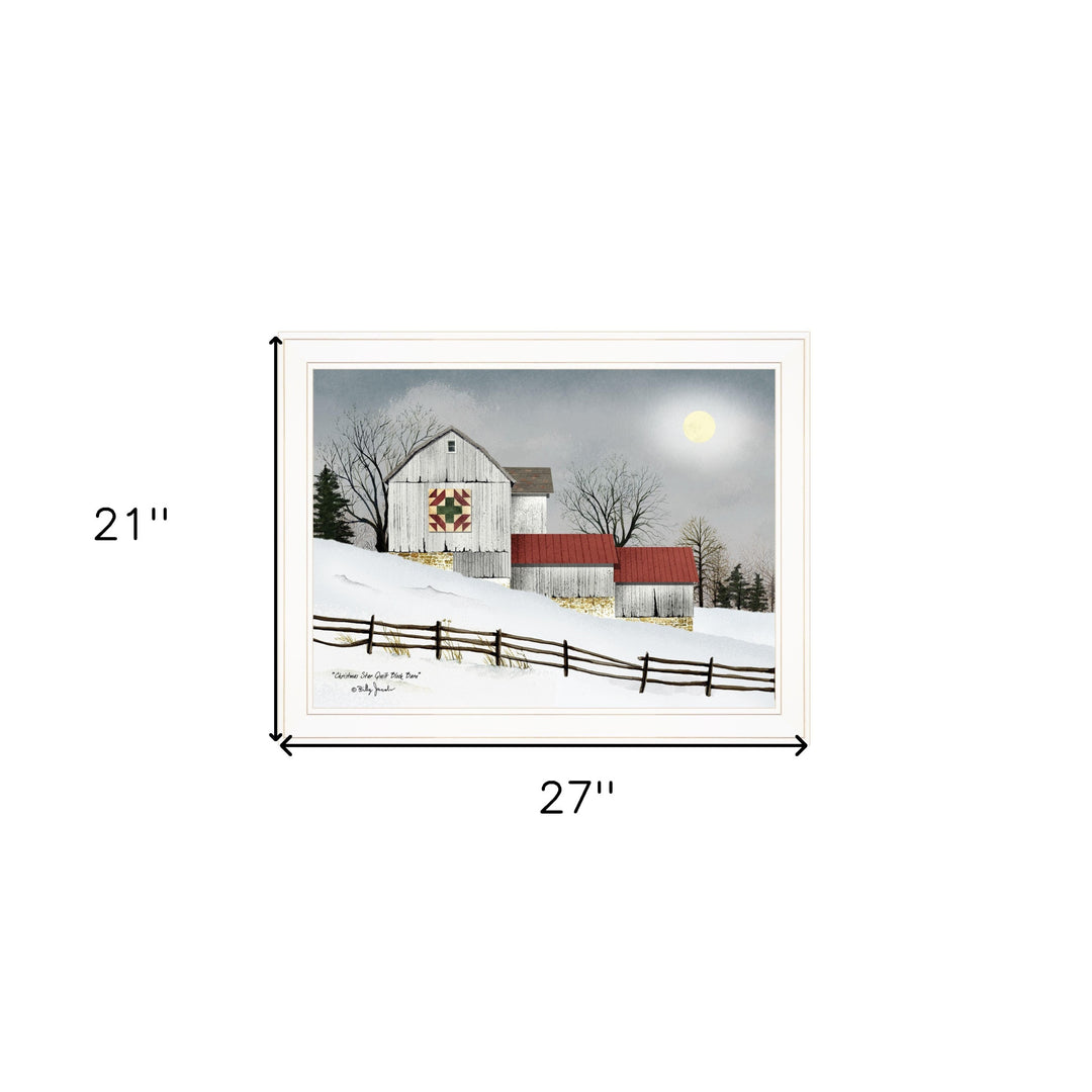 Christmas Star Quilt Block Barn 1 White Framed Print Wall Art