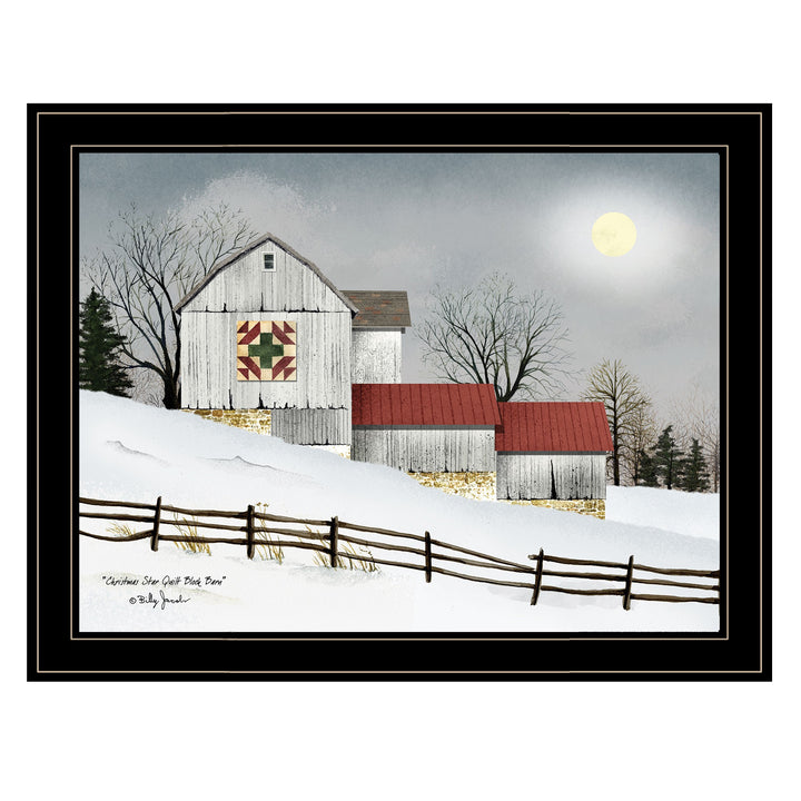 Christmas Star Quilt Block Barn 2 Black Framed Print Wall Art