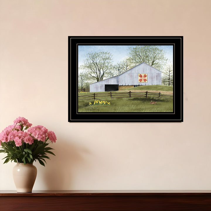 Tulip Quilt Block Barn 2 Black Framed Print Wall Art