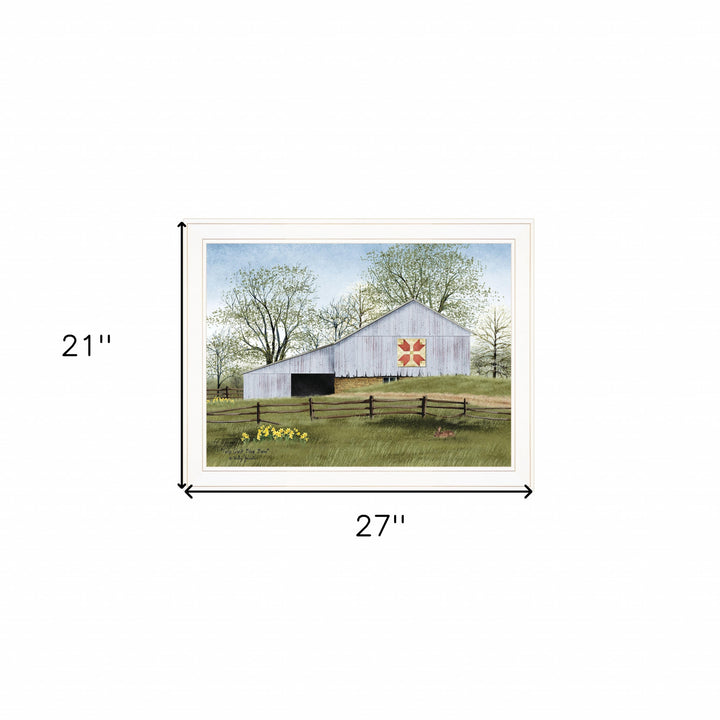 Tulip Quilt Block Barn 3 White Framed Print Wall Art