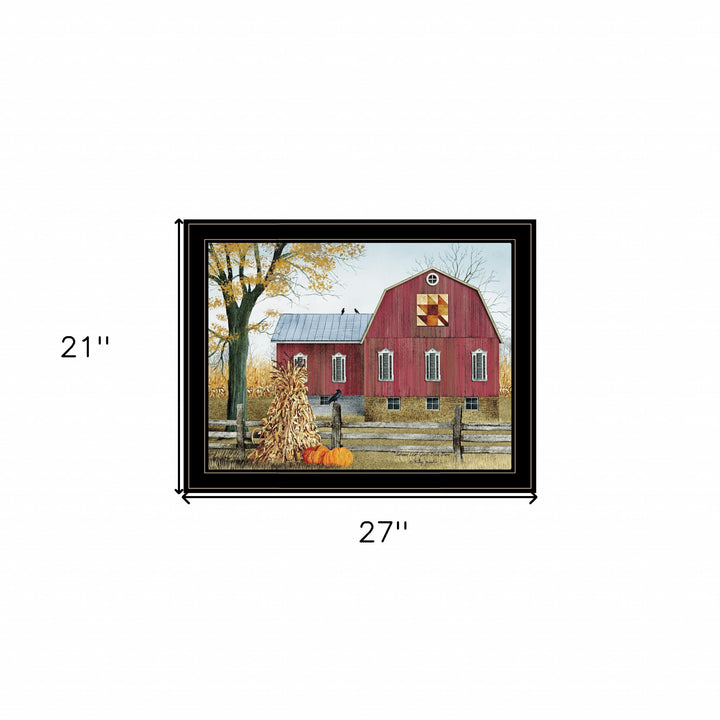 Autumn Leaf Quilt Block Barn 2 Black Framed Print Wall Art