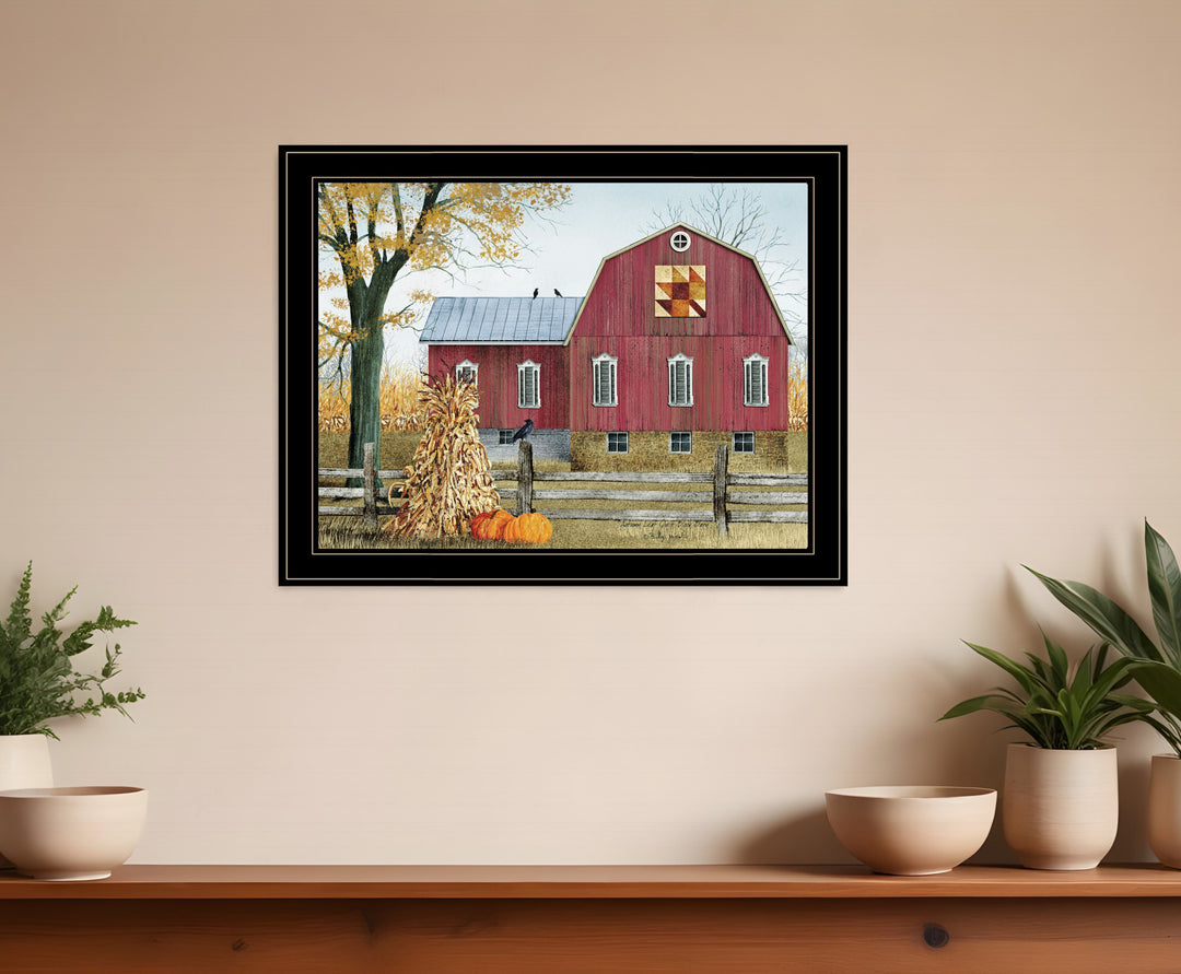 Autumn Leaf Quilt Block Barn 2 Black Framed Print Wall Art