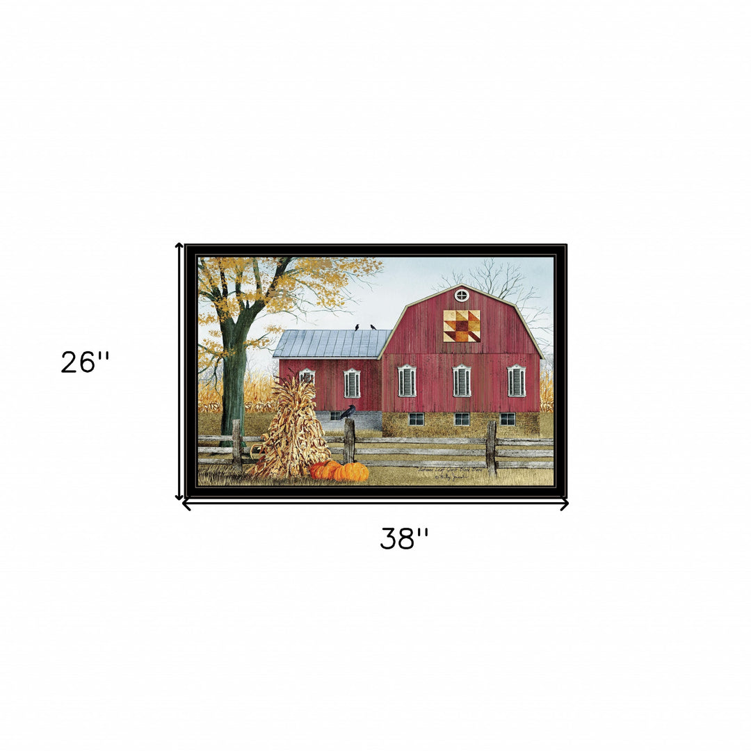 Autumn Leaf Quilt Block Barn 4 Black Framed Print Wall Art