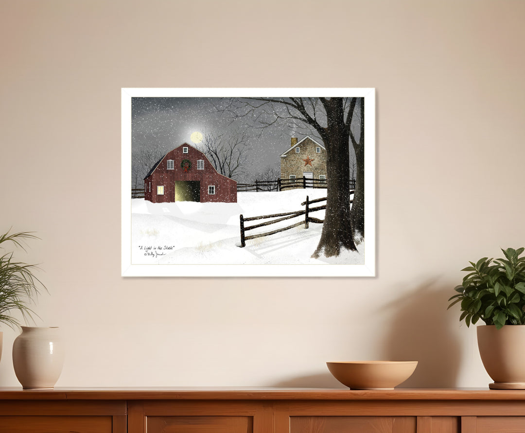 Light in the Stable 3 White Framed Print Wall Art