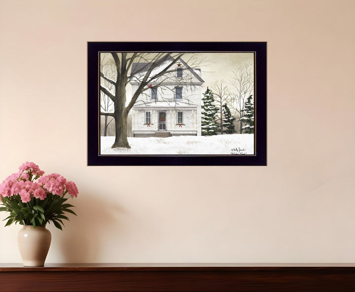 Winter Porch Black Framed Print Wall Art