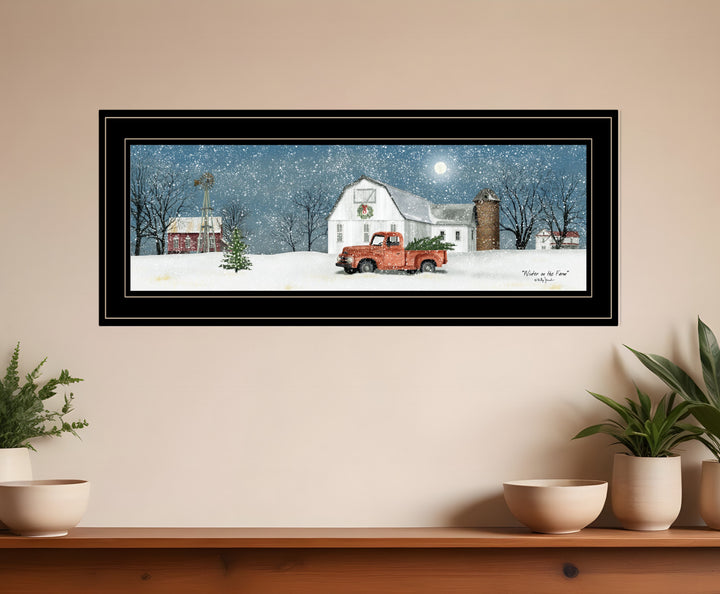 Winter on The Farm 2 Black Framed Print Wall Art