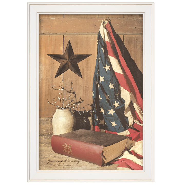 God and Country 4 White Framed Print Wall Art