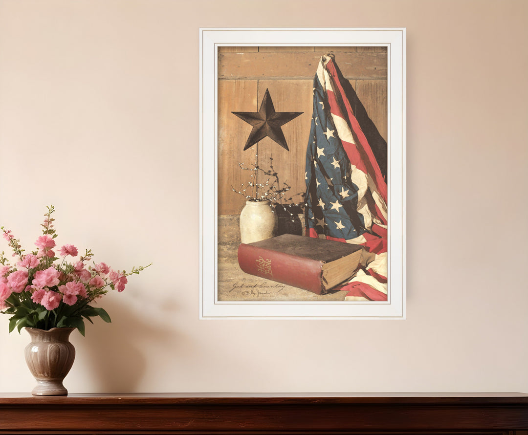 God and Country 4 White Framed Print Wall Art