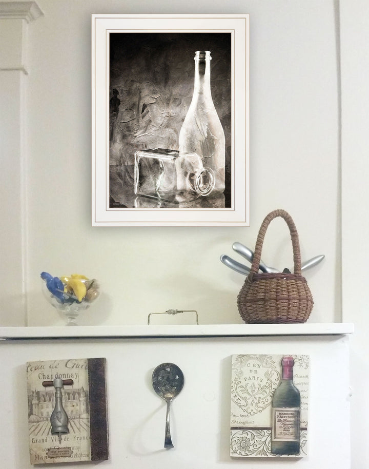 Moody Gray Glassware Still Life 1 White Framed Print Kitchen Wall Art