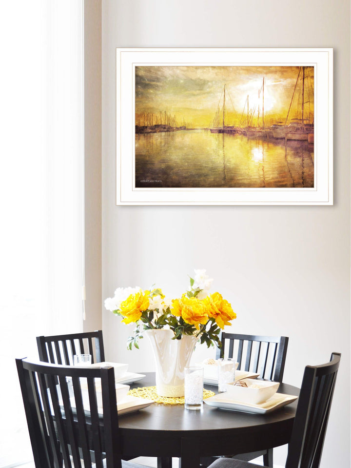 Yellow Sunset White Framed Print Wall Art