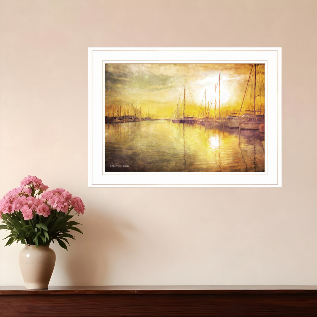 Yellow Sunset White Framed Print Wall Art