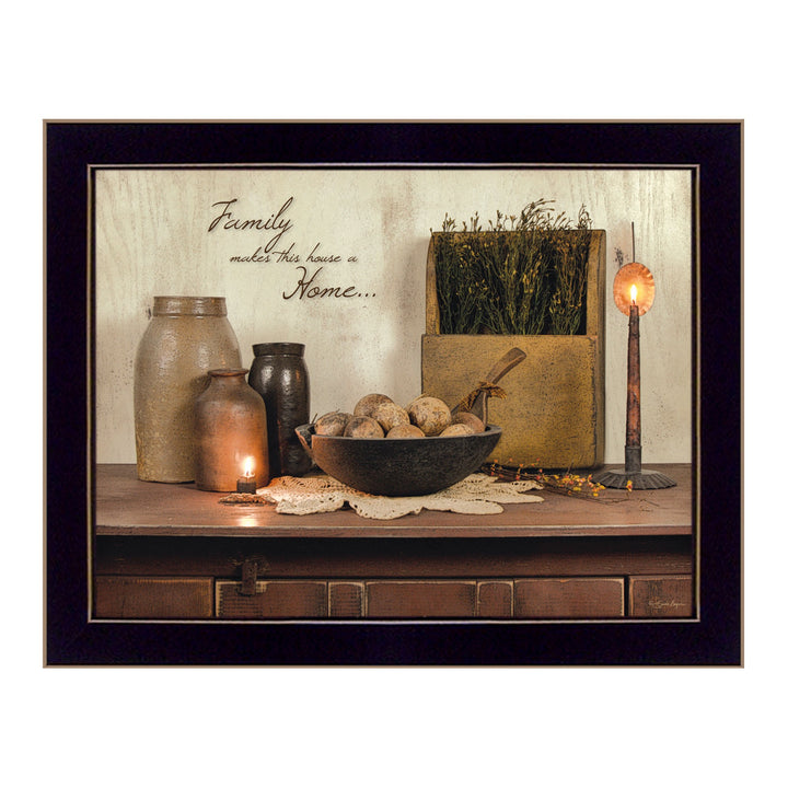 Family Makes a House a Home Black Framed Print Wall Art